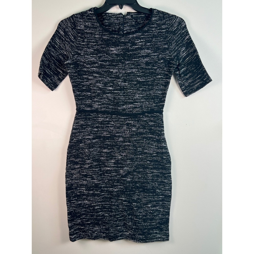 Banana Republic‎ Black White Tweed Knit Sheath Dress Short Sleeve Size 4